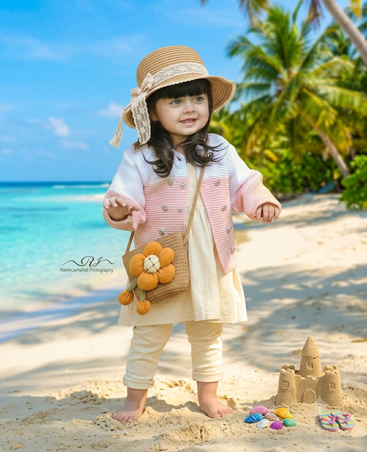 طقم قبعة وحقيبة  للبنات الصغار بتصميم زهرة – أنيق ومثالي للصيف